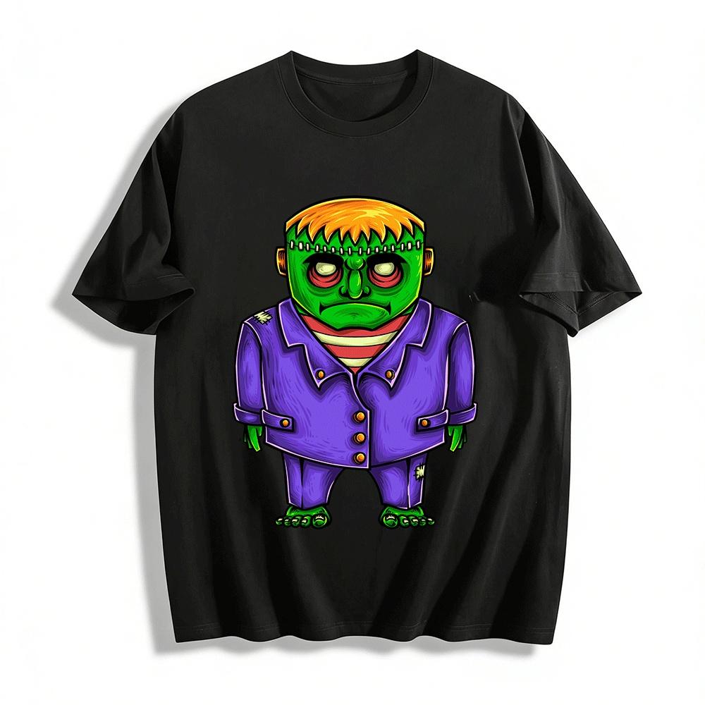 Frankenstein Print Casual Top Halloween Spooky Graphic Tee Pure cotton T-shirt XXS