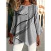 Large size women's clothing comfortable and breathable casual T-shirt, abstract line printing round neck seven