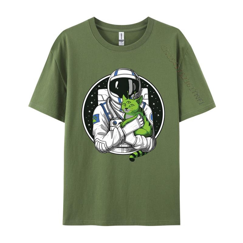 Astronaut Alien Cat Psychedelic Space Tshirt Men Cotton Tshirts Astronaut Gifts Man Tops Streetwear Newest Design