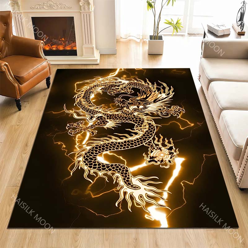 1PC Glowing Dragon Design Carpet for Living Room Bedroom Sofa Home Decor Rus Non-slip Floor Mat Luxury Gift Multiple Sizes