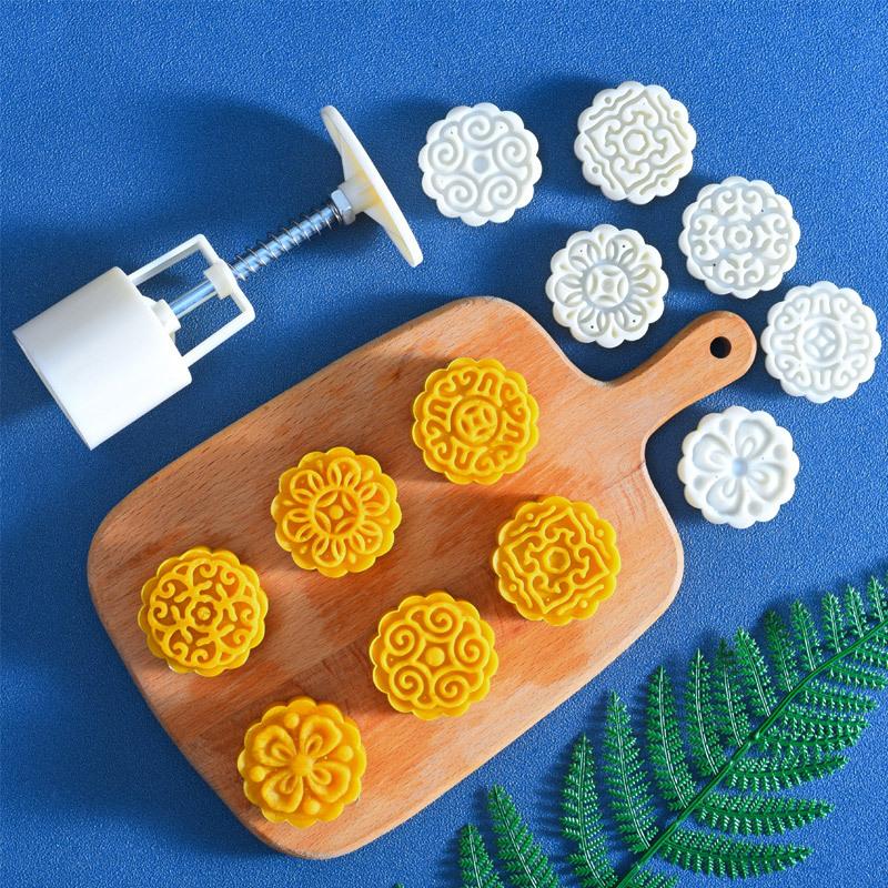 Hot Sale 6pcs Plastic Mooncake Mold Hand-Press Flower Shaped Cookie Mold DIY Baking Tool Pressed Fondant Cookie Moon Cake Cutter 1