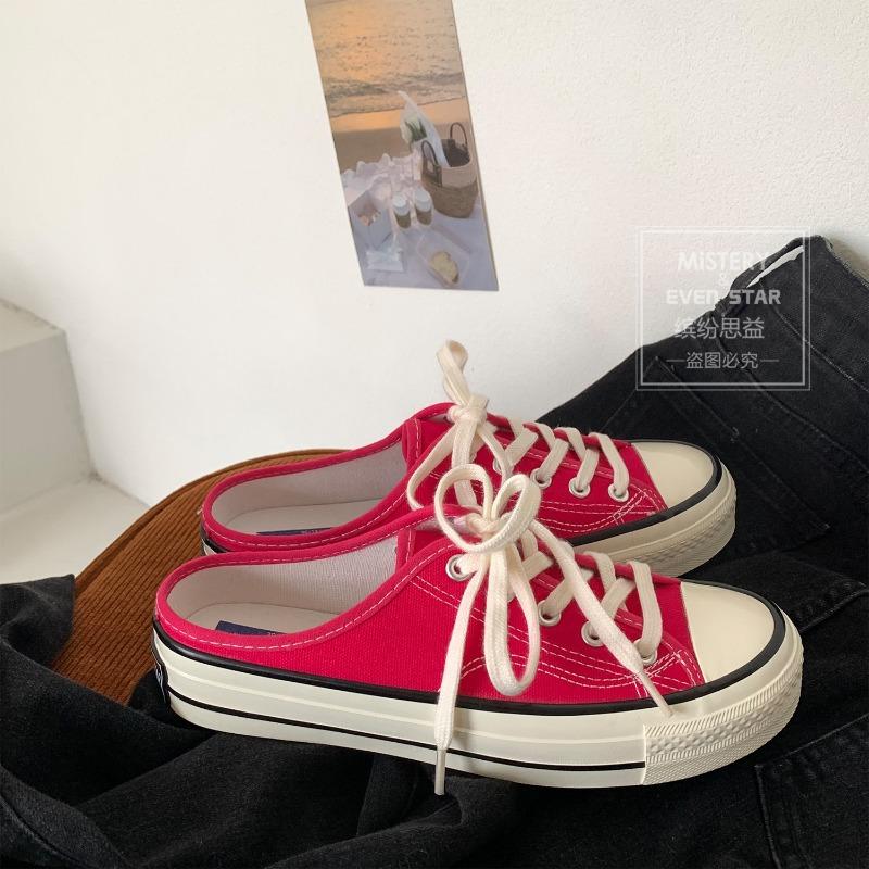 Half Slippers Female Canvas Shoes Student One Pedal Lazy Shoes 203