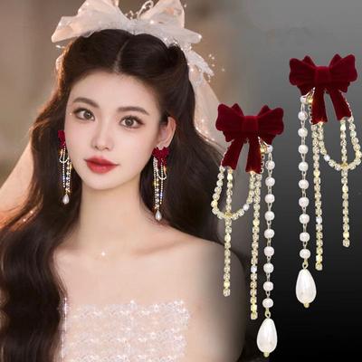 Christmas Flocking Drop Earrings Bowknot Stud Earrings For Women Girls   Year Jewelry Ear Accessories
