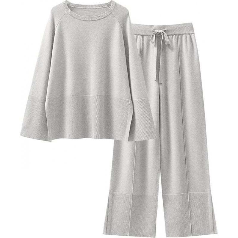 Autumn/Winter 2025 Bell Sleeve Knit Set - European/American Fashion, Round Neck, Slit Details