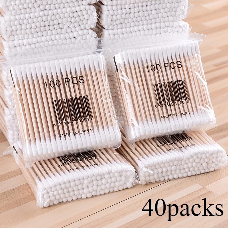 double pointed cotton swabs 7cm/2.75in, used for makeup removal, ear cleaning, and precise application, cotton swabs double round head design