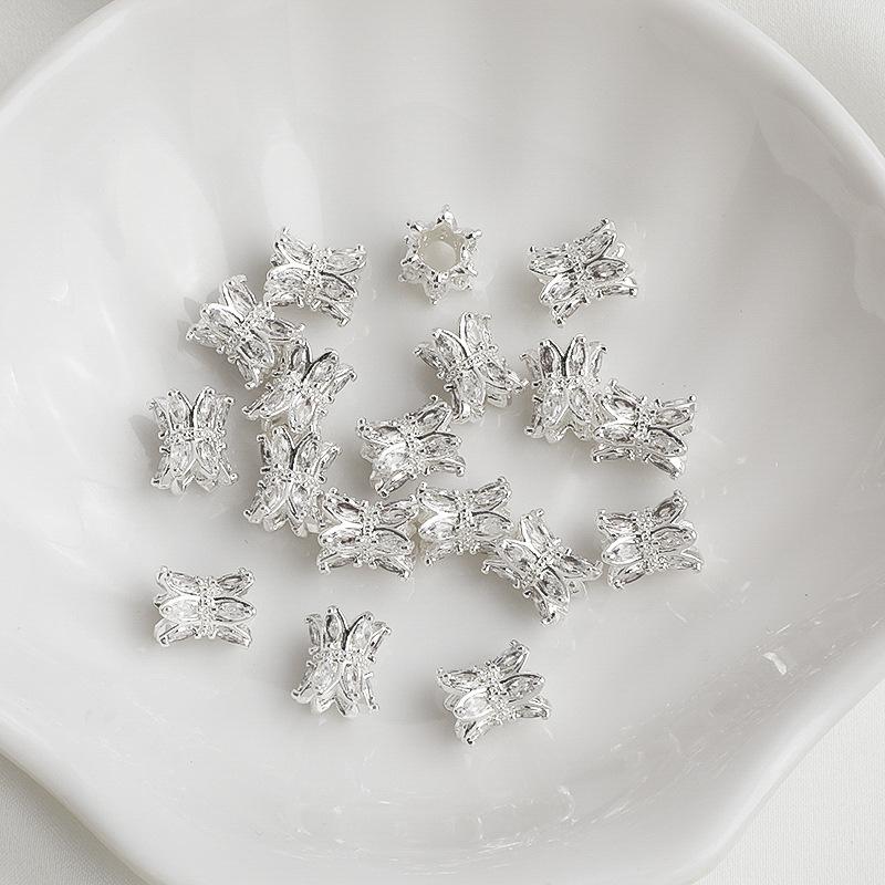 14K Gold Plated Zircon Hollow Barrel Spacer Beads - Small Waist Flower Beading Material DIY Accessories