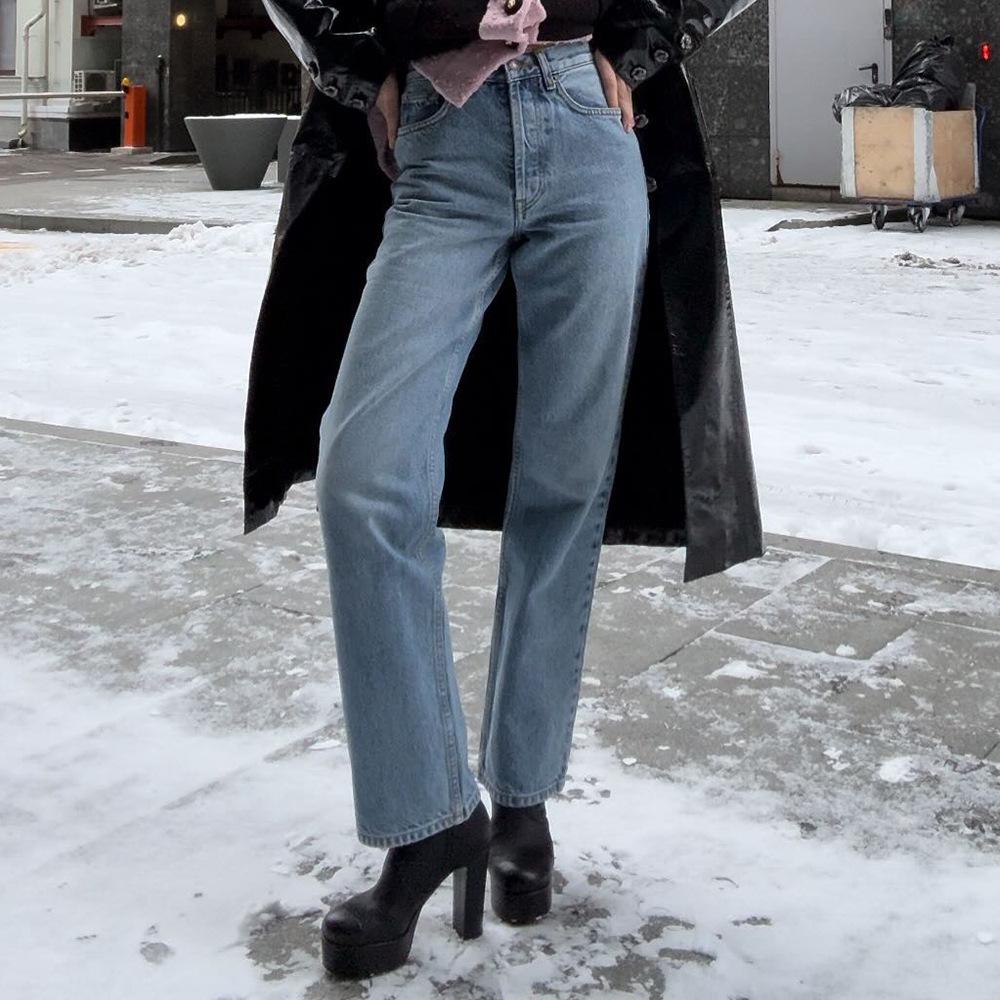 Retro High Waisted Straight Leg Jeans Made Of Pure Cotton For Women