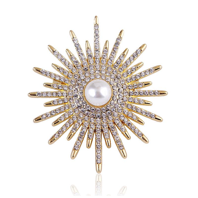 Sunflower Pearl Brooch Eco-friendly Alloy Full of Stars Pin for Women Clothing Accessory Corsage Exquisite Long-Lasting Color BFF Gift