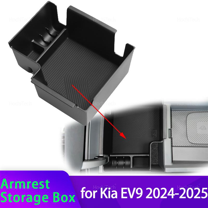 Car Armrest Storage Box for Kia EV9 MV 2024-2025 Center Console Storage Tray Organizers Tidying Box Black Interior Accessories