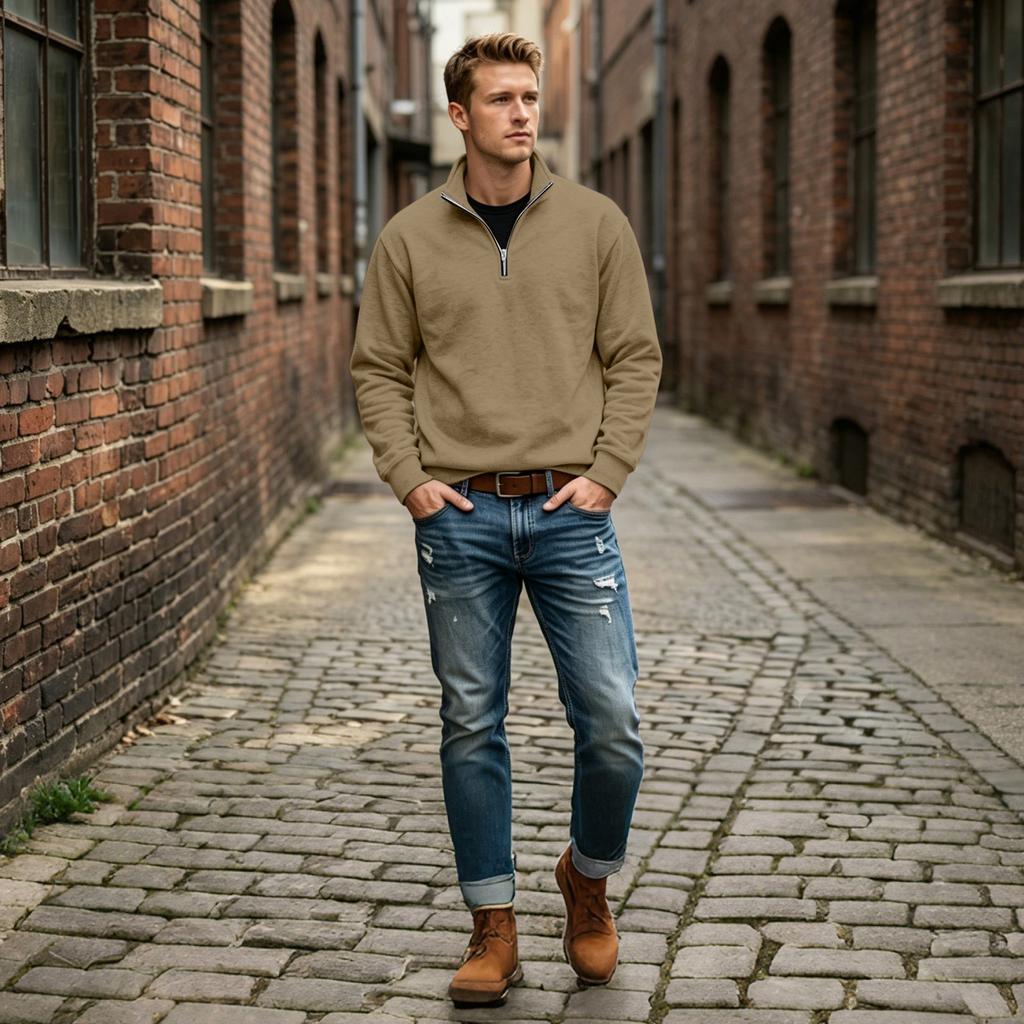 Men's Casual Half-Zip Stand Collar Sweatshirt Loose Fit Big Size for Everyday Wear