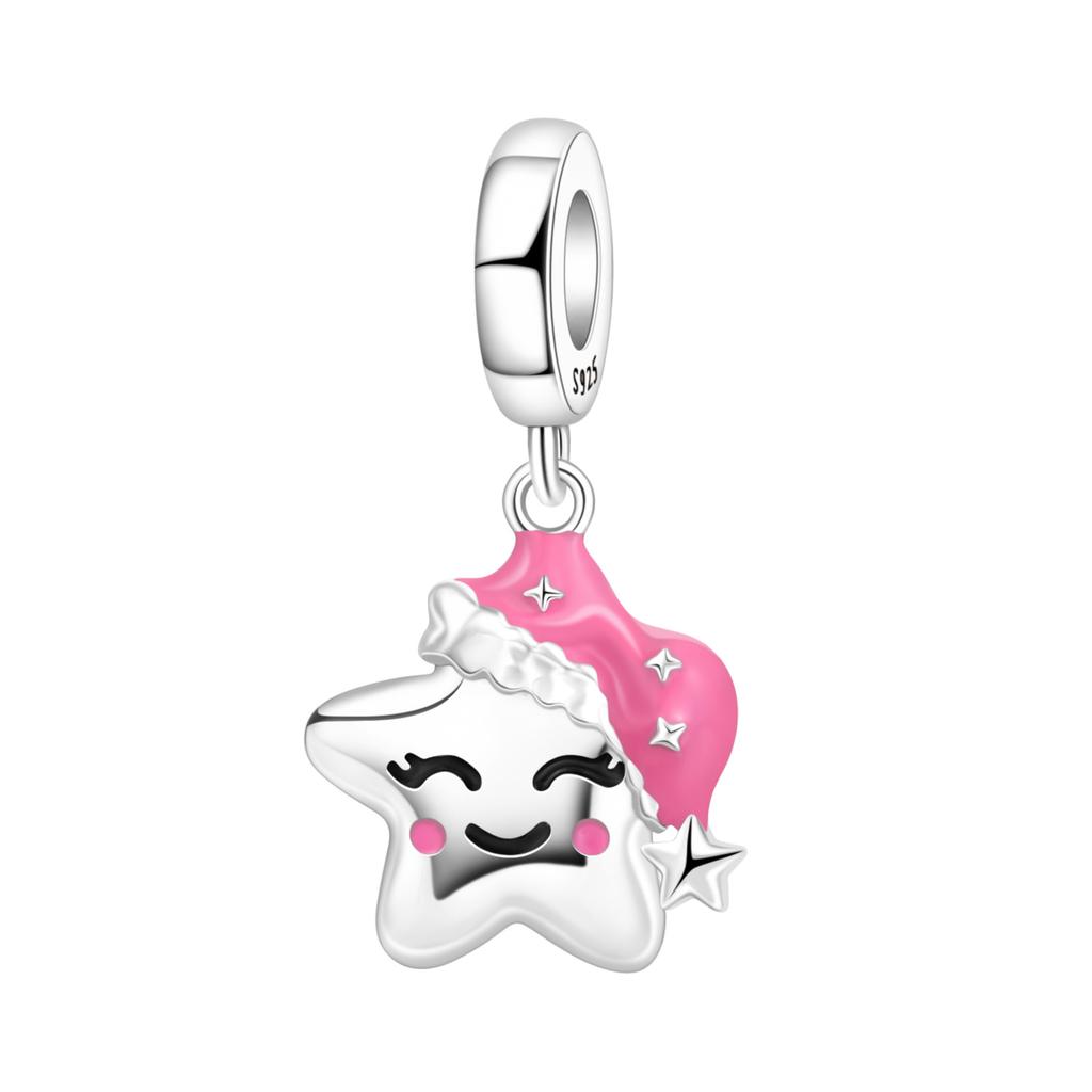 PANPOKI 925 Silver Star Pendant Bracelet Charms DIY Trendy Jewelry Gifts for Party Beads Dreamy Universe