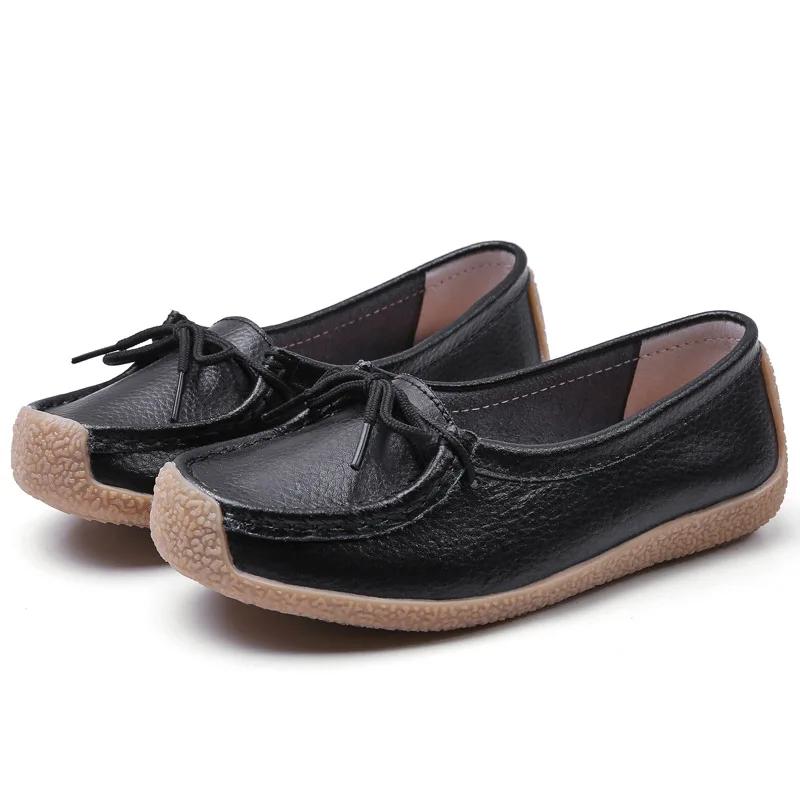 2025 New Women Shoes Moccasins Women Flats Loafers Genuine Leather Female Shoes Slip On Ballet Bowtie Ladies Women's Shoes