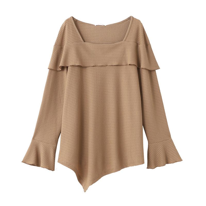 

Новый стильный и модный базовый вязаный свитер с квадратным вырезом для женской одежды больших размеров на весну и осень 6XL абрикосовый