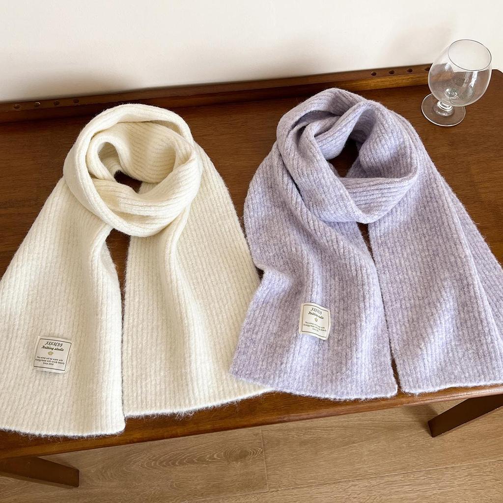 2025 Winter Korean Wool Solid Color Blue Scarf - Blogger Style