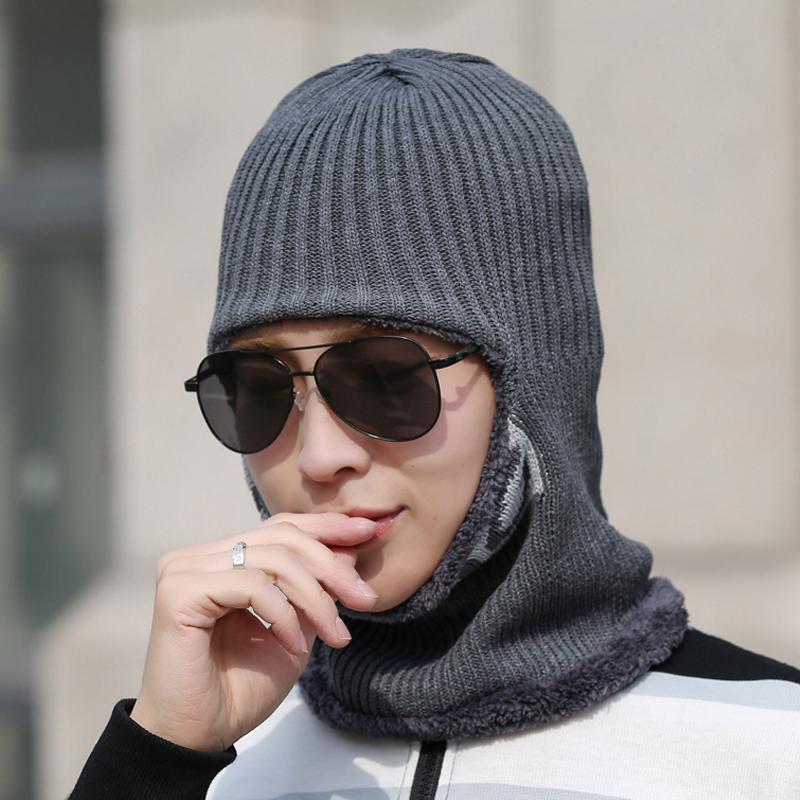Buchstabe Herren Hals All-in-One Mütze Winter Dick Warm Wolle Gesichtsschutz Kältefest Baumwolle Strickmütze