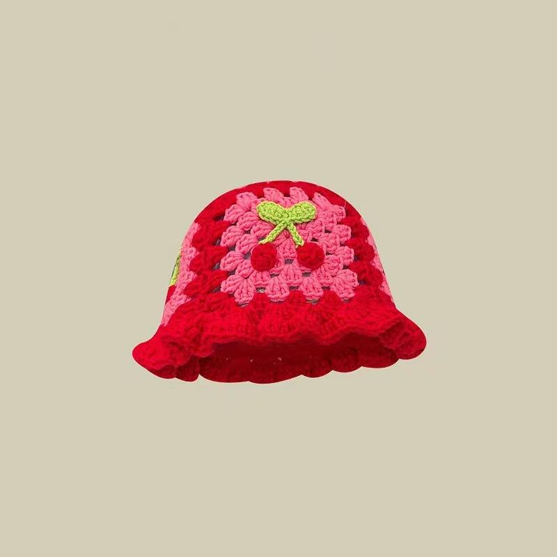 2023 Autumn New Crochet Korean Handmade Bucket Hat Women Weaving Knitted Hat Y2k Fashion Flowers Autumn Winter Beanies Basin Cap