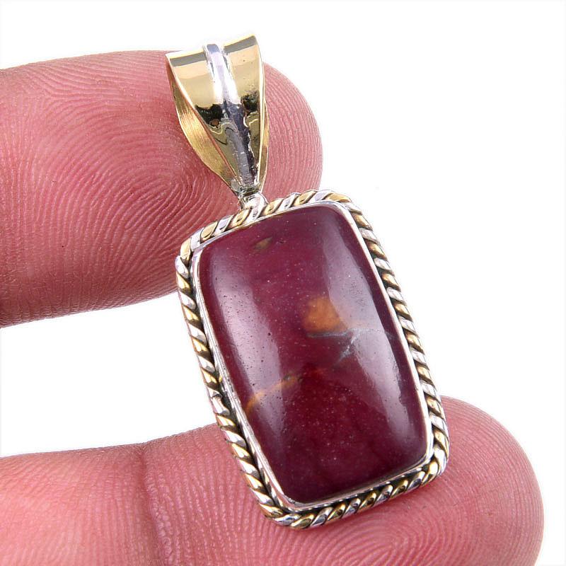 

Natural Mookaite Gemstone 925 Solid Sterling Silver Two Tone Pendant 1.25 K0t42