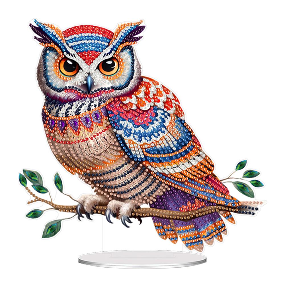 

Acrylic Special Shape Owl On A Branch Desktop Diamond Art Kits 5D DIY Diamond Art Tabletop Decorations for Home Office Decor