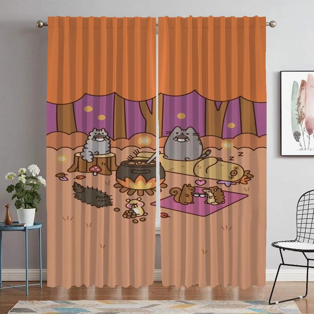 Kitchen Curtains for Camera Pusheens Tulle for Bedroom Blackout Curtain Modern Living Room Curtains 2 Pieces Partition Shades