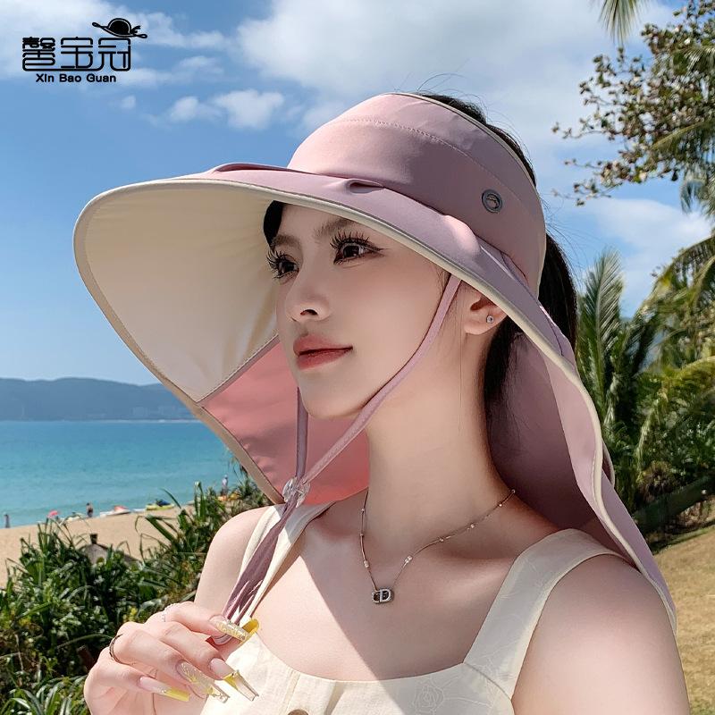 Summer Colored Glue Big Brim Sun Hat Children Outdoor Shawl Neck Protector Empty Top Sun Protection Hat Seaside Outing Bucket Hat