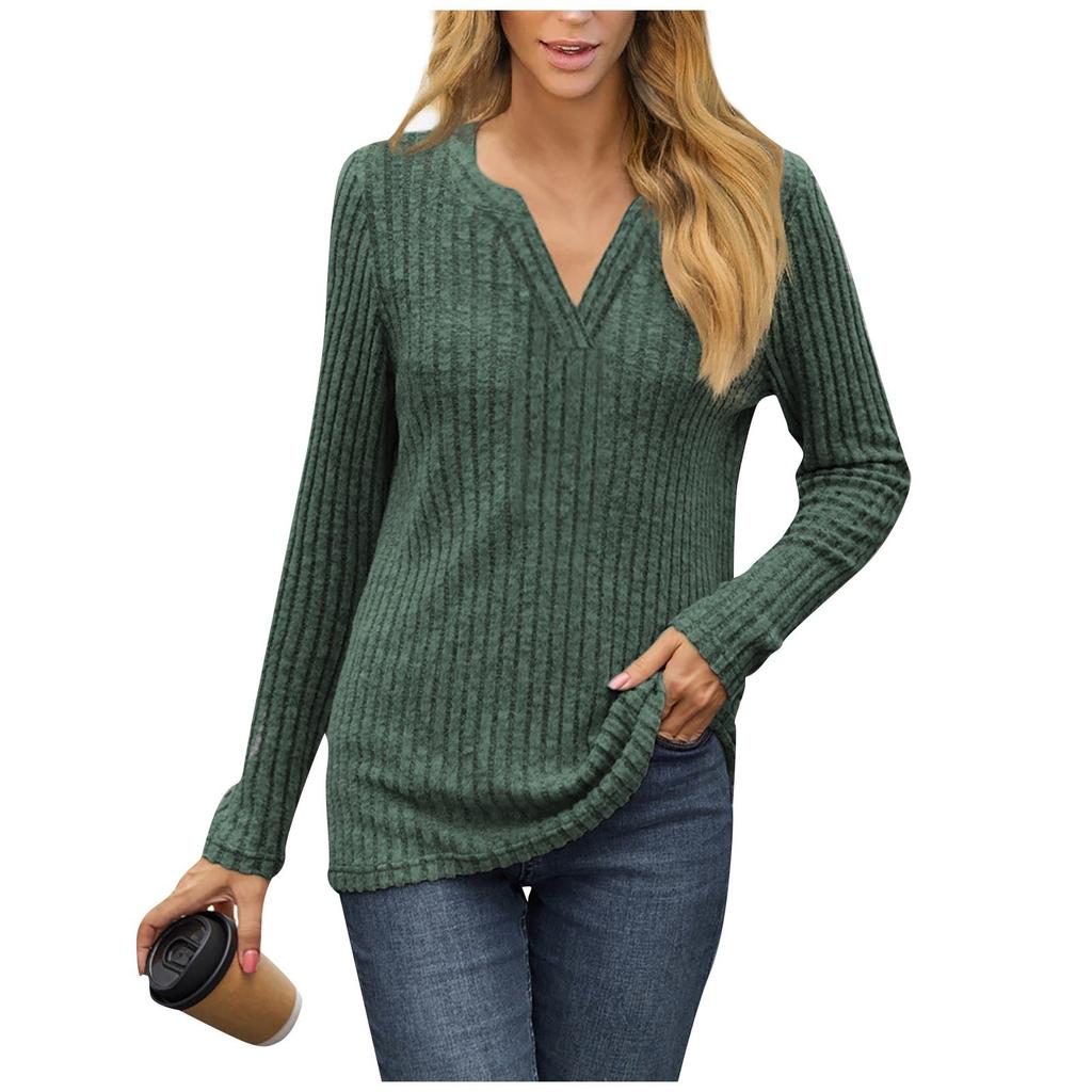 Women's Fashion Casual Slim Solid Color Long Sleeve V-Neck Top