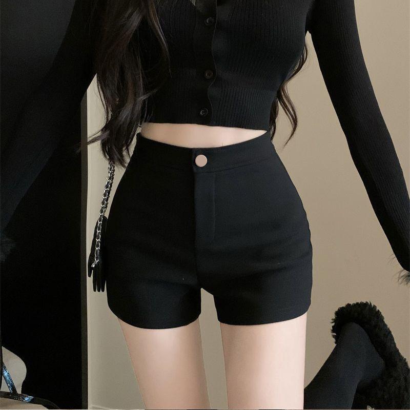

Women s Black High-Waist Cotton A-Line Shorts - Slim, Elastic, Perfect for Summer & Autumn M [Recommended 45-50kg]
