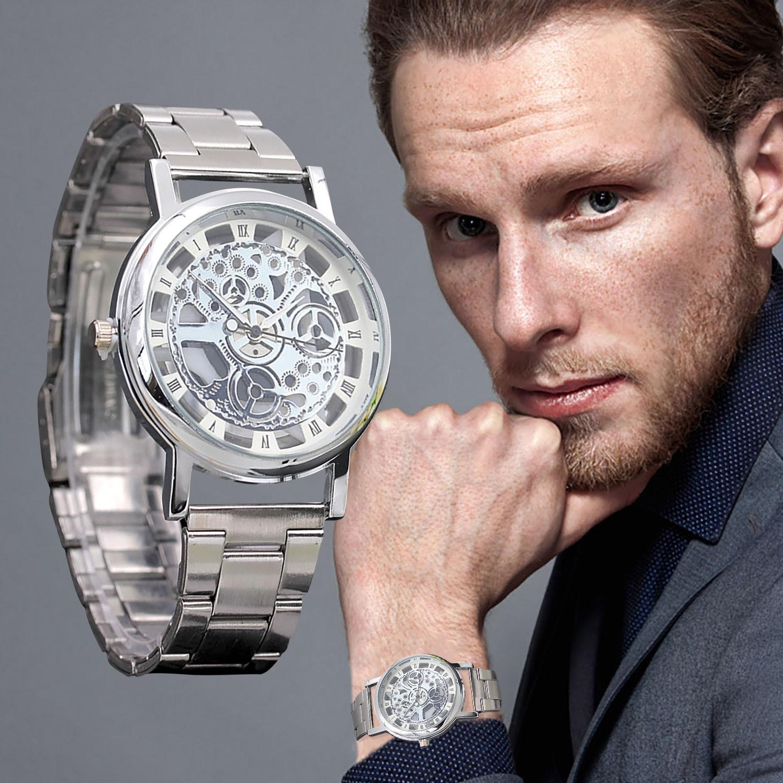 

Men s Steel Band Watch Hollow Fashion Temperament Quartz Men s Watch One Size