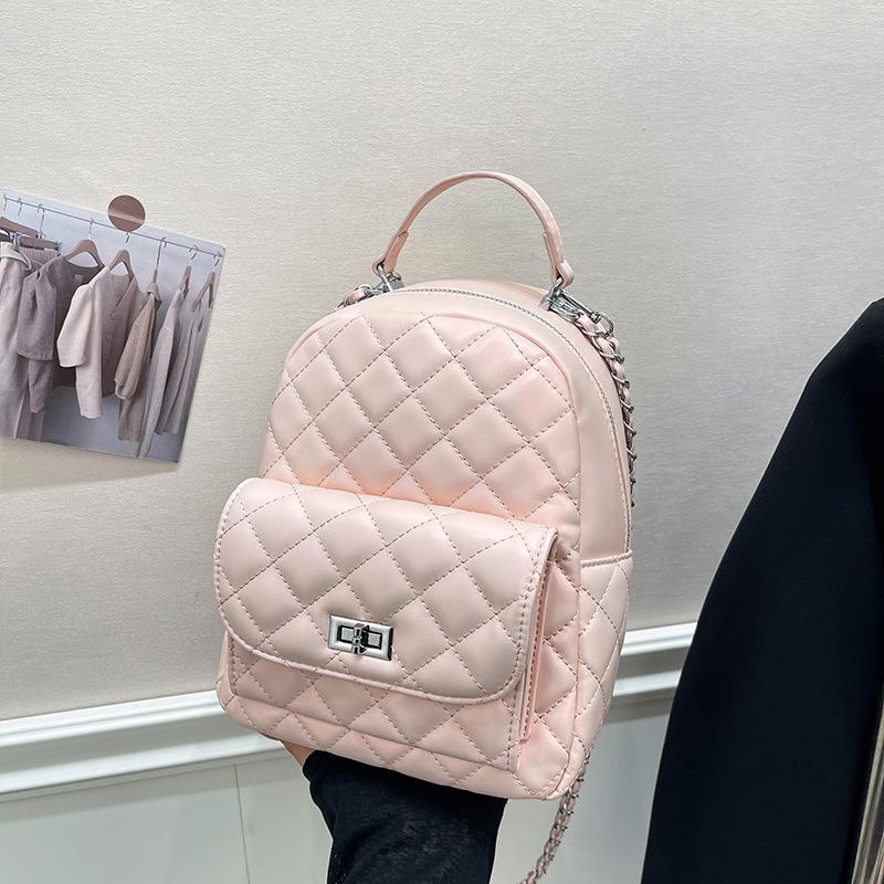 Spring and summer new women's bag outdoor travel backpack rhombus embroidery thread versatile simple chain bag
