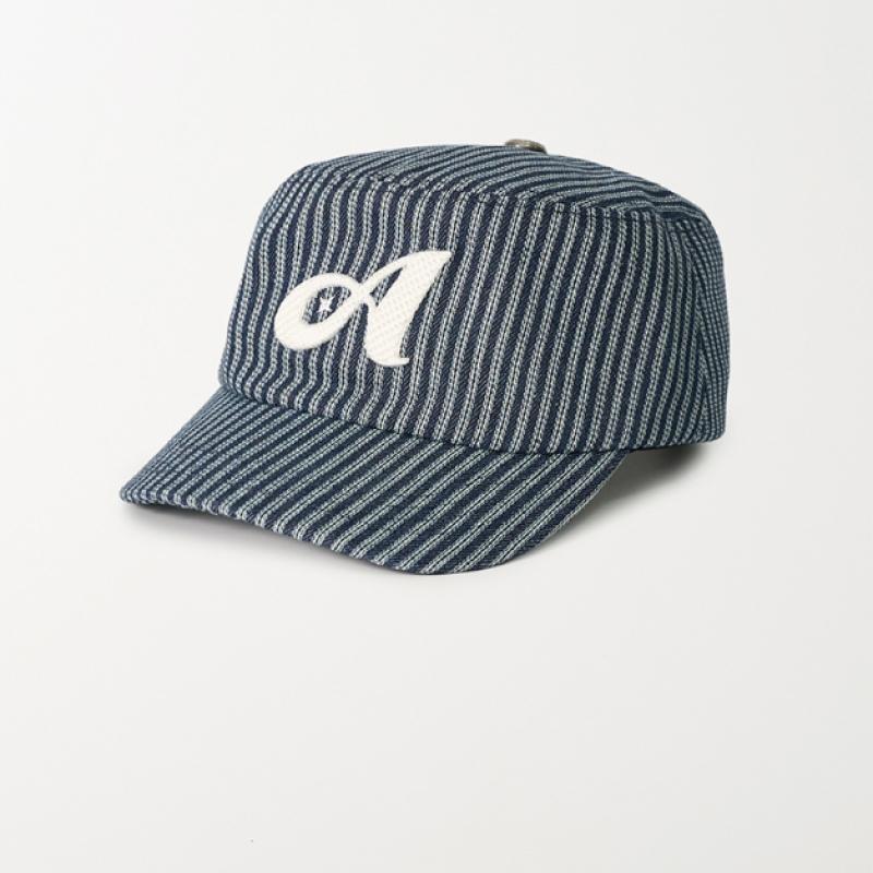 Allincomplete Stripe Stitch Denim Pillbox Cap
