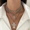 Personality Design Pearl Cross Pendant Necklace for Women Goth Style Crystal Stainless Steel Chain Chokers Punk Party Jewelry
