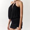 Women's Sexy Cross Halter Neck Mesh Mini Dress Spring Deep V Ruched Bodycon Party Evening Cocktail Dress