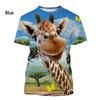 T-shirt da uomo Divertimento Estivo Stampa 3D Animali Giraffa Casual Street Manica Corta