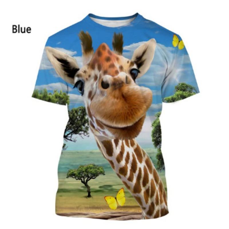 T-shirt da uomo Divertimento Estivo Stampa 3D Animali Giraffa Casual Street Manica Corta