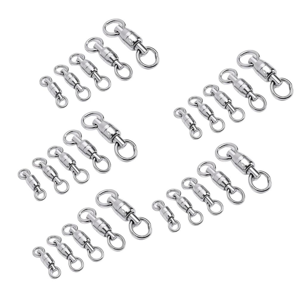 25Pcs Ball Bearing Fishing Swivels 360 Degree Rotation Stainless Steel Rings for Saltwater Use 5 Sizes