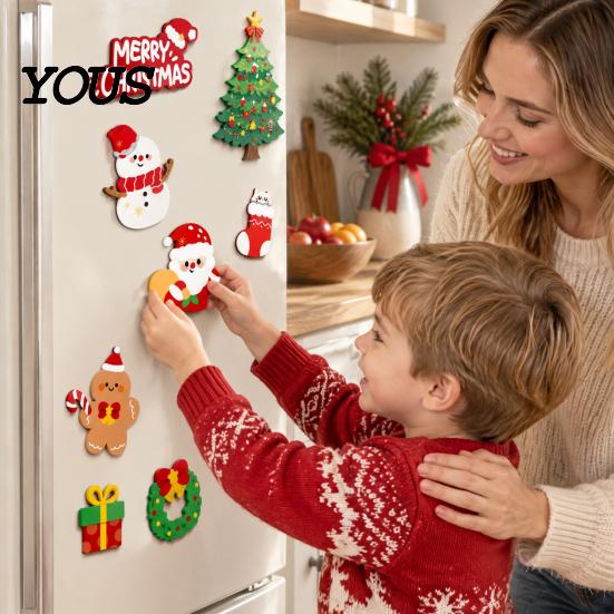Winter Festival Decorations 12Pcs Christmas Fridge Magnet Set, Soft Magnetic Decals with Office Filing Cabinet Magnets Santa/Snowman/Reindeer/Wreath