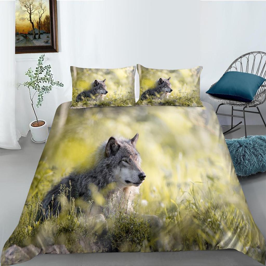 3D Wolf Theme Bedding Set Wolf Pillow Cover Quilt Cover Bedding Set Down Duvet Cover Full Size Single/Double Bed Home Decoration