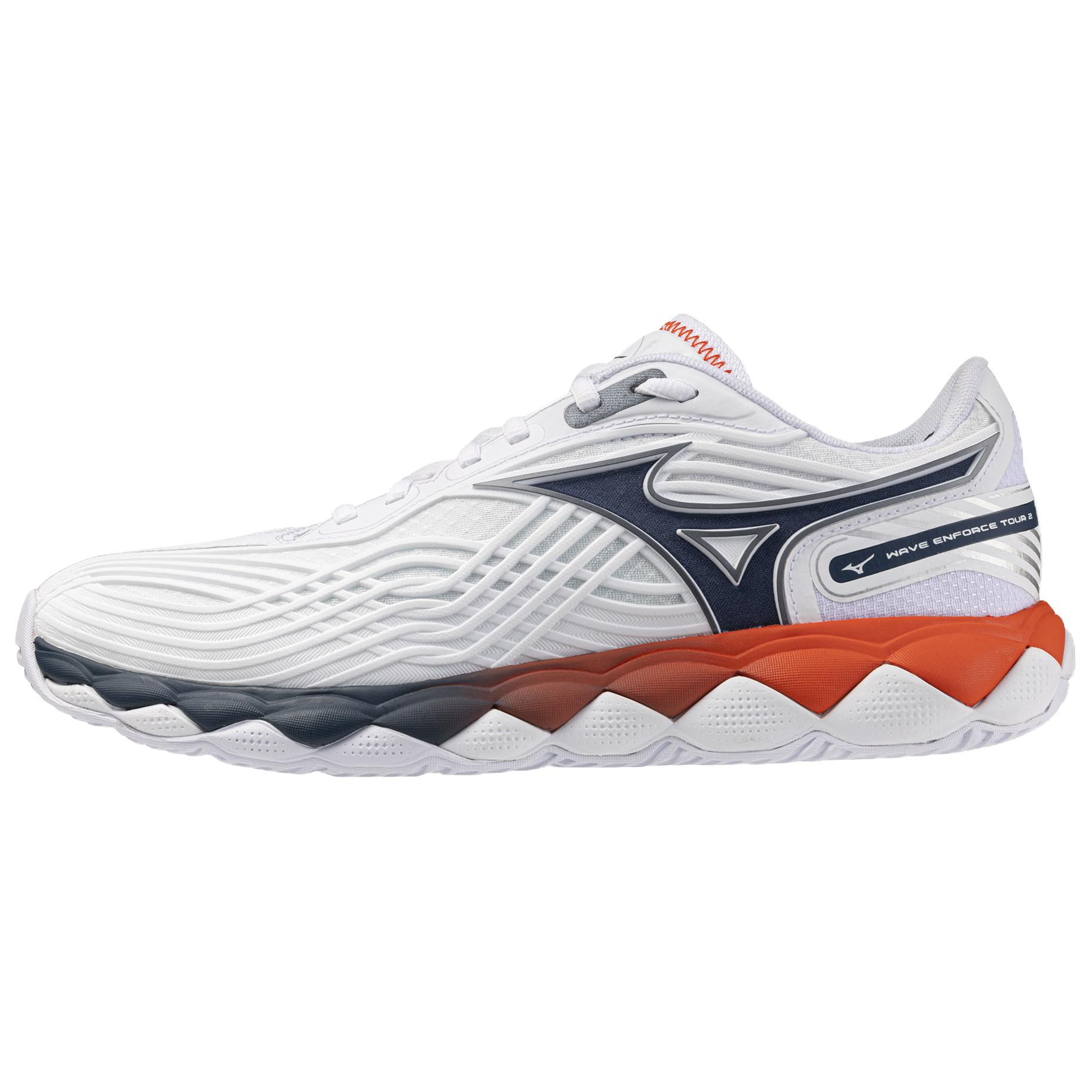 Mizuno WAVE ENFORCE TOUR 2 Chaussures de Tennis Homme Basse Blanche/Bleu Foncé 42