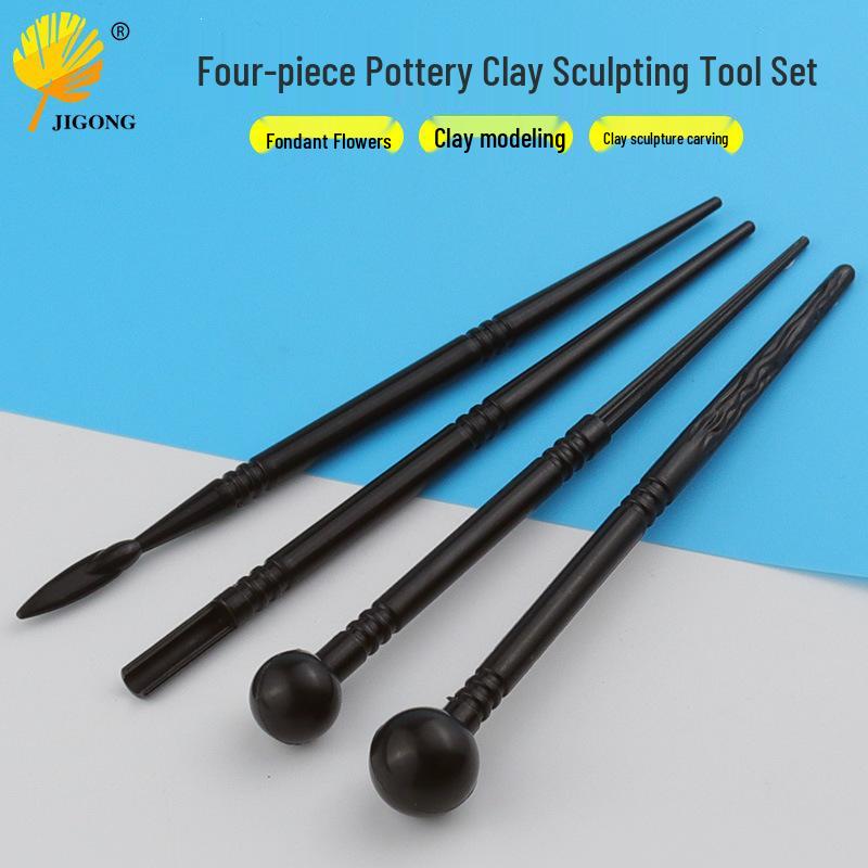 4-Piece Polymer Clay Tool Set for Imprint, Carving, and Fondant Shaping
