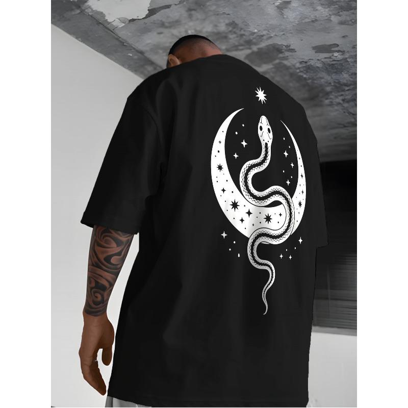 

Stylish Print Men s T-Shirt, A Design Featuring Stars And The Moon, Street Style Tee, Perfect for Everyday Casual Wear, Loose Fit, Crew Neck Tee 4XL