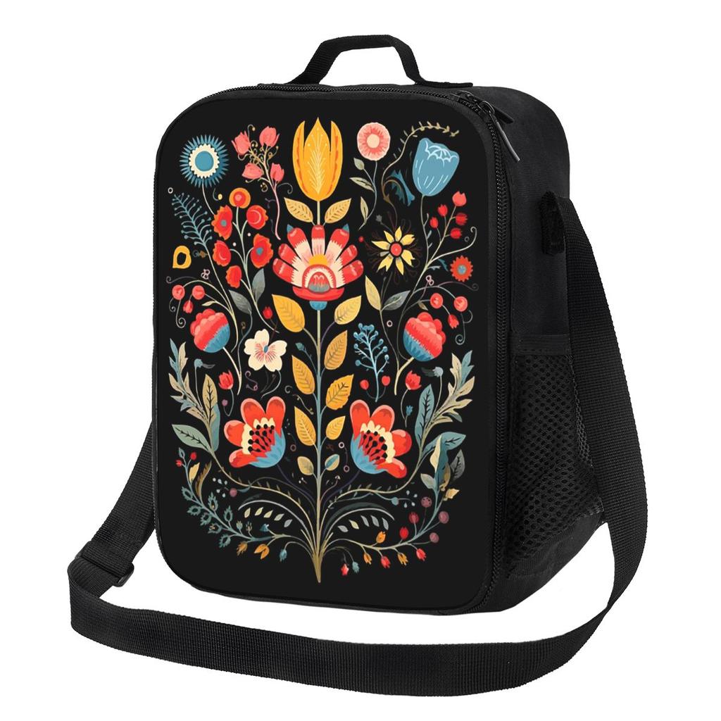 Polish Folk Flowers Print Poland Floral Insulated Lunch Bag School Picnic Storage Food Boxes Portable Container Lunch Box Tote