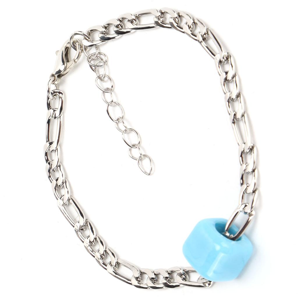 Glass Bead Bracelet Square Big Hole Blue Glass Bead Geometric Bracelet for Decoration GiftGiving(White Gold Bracelet )