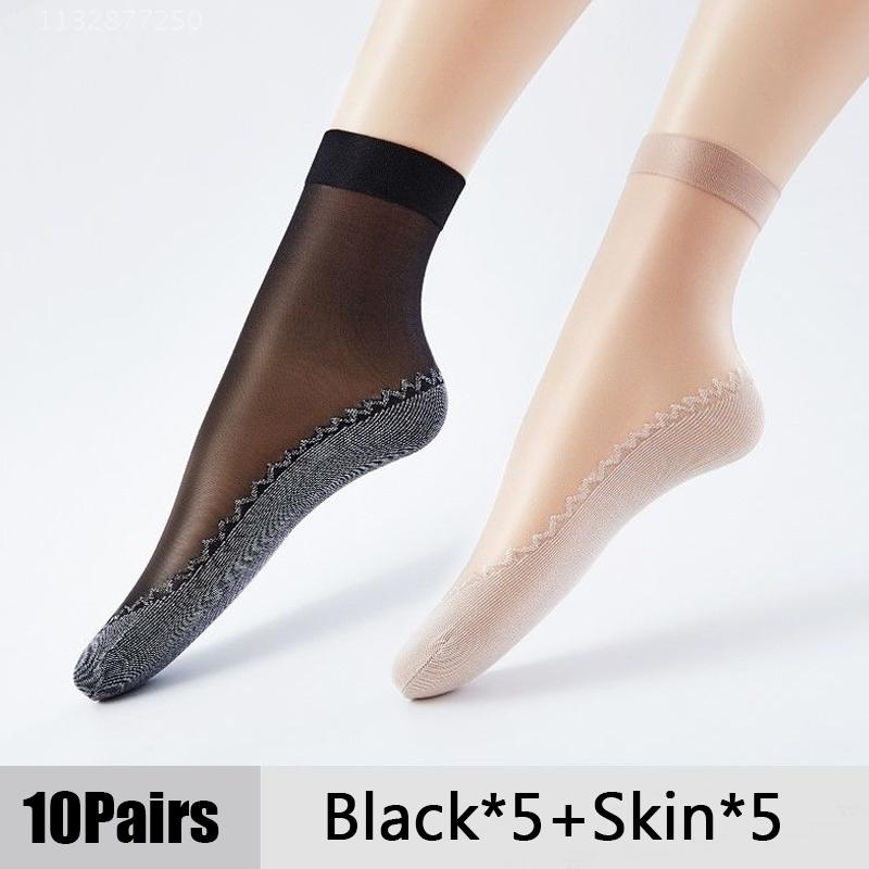 Ultrathin Transparent Socks for Summer Cotton Silk Thin Socks Lady Lace Mesh Elastic Socks Patchwork Crystal Ankle Socks Female Short Socks