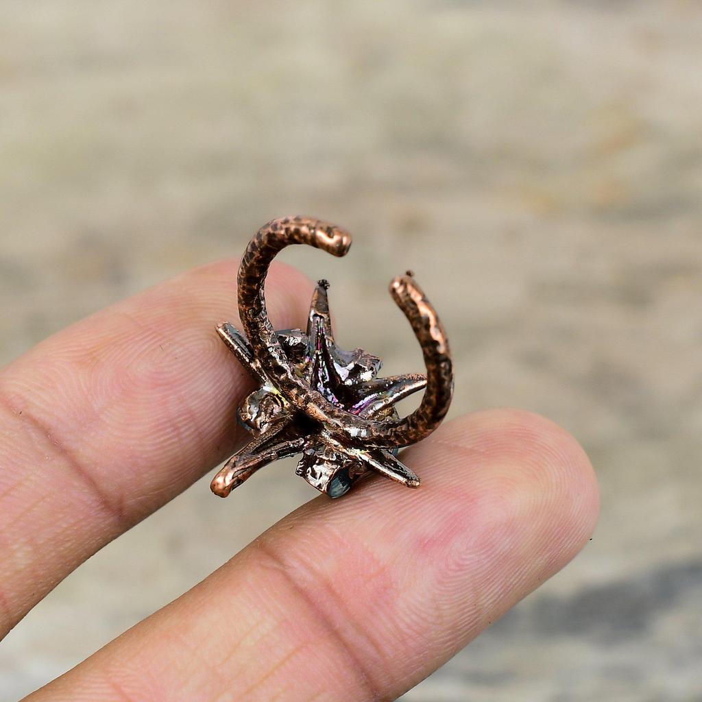 Aquamarine Rough Ring Electroformed Copper Ring Handmade Adjustable Ring Copper Jewelry Gemstone Ring Anniversary Gift Electroformed Jewelry