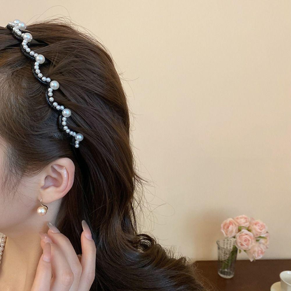 U-shaped Rhinestone Hair Band Non-Slip Face Wash Hairband Sweet Pearl Headband  Makeup