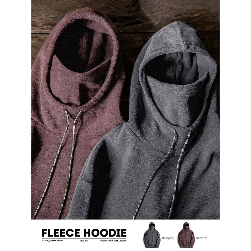 Madden Parka American Casual Polar Fleece Balaclava Hooded Sweatshirt Windproof Pullover Mask Tops Men's Autumn