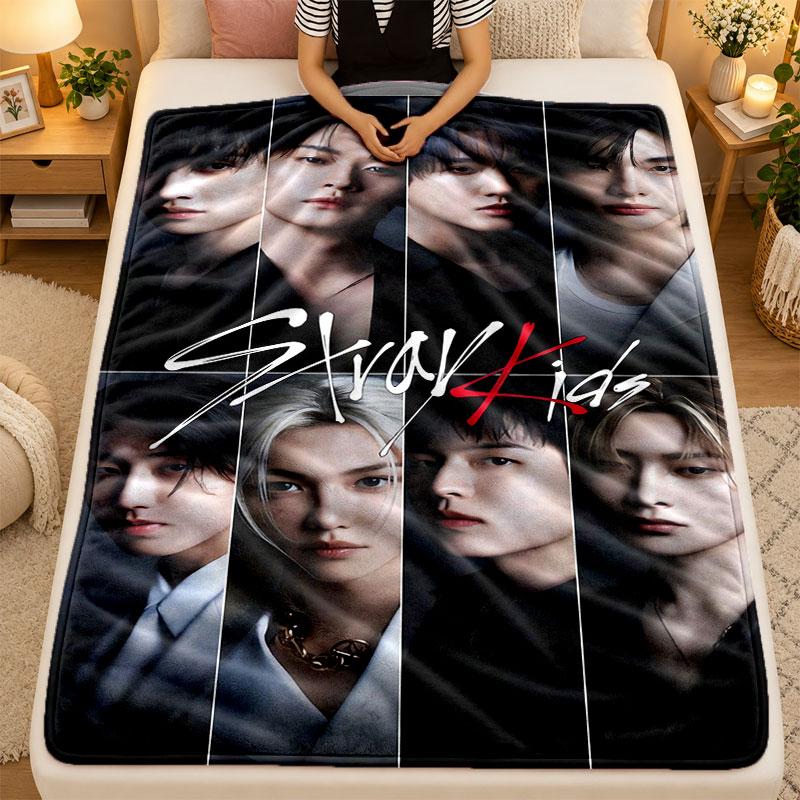Flannel BlanketStray Kids Warm Soft Throw Blanket for Indoor Sofa Bed Living Room Use