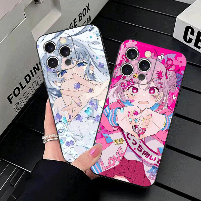 Anime Kwaii Girl Ins Style Soft Phone Case for iPhone 16 16E 17 Air 15 Pro Max 14 Plus 13 Mini 11 12 7 Black Cover Back Shell