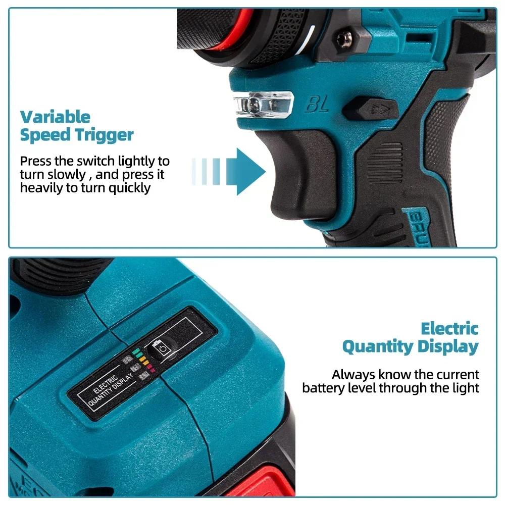 3 In 1 Brushless Electric Screwdriver Drill Cordless Power Tools Household Maintenance Repair Power Drill for Makita Battery