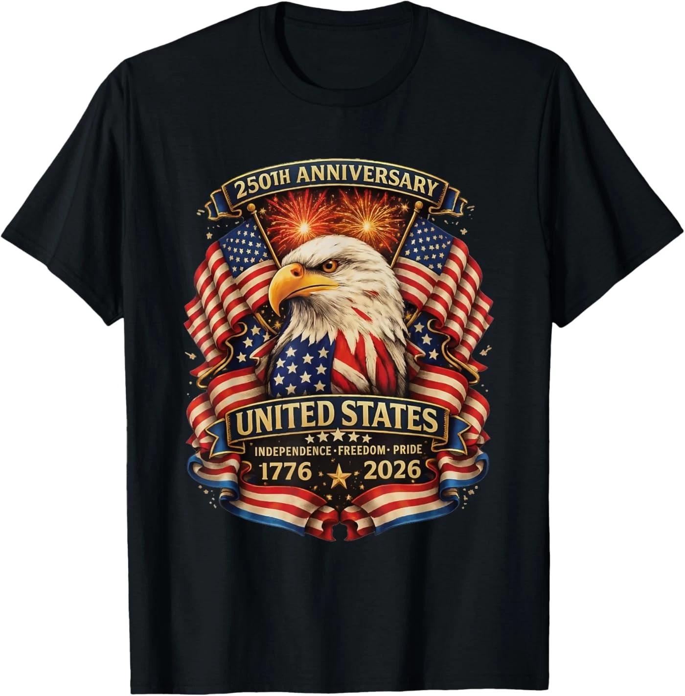 USA Independence 250th Anniversary 1776 2026 Patriotic Eagle T-Shirt L