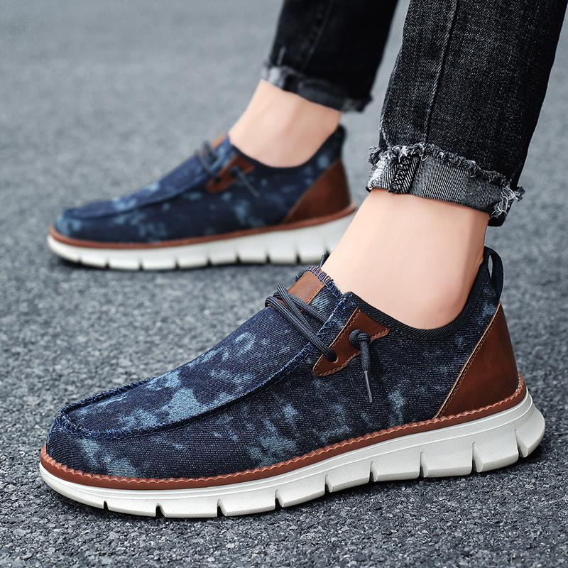 

Men s Retro Denim Fabric Casual Shoes Breathable and Comfortable Walking Shoes Lightweight Soft Sole Non Slip Canvas Loafers 39 синій